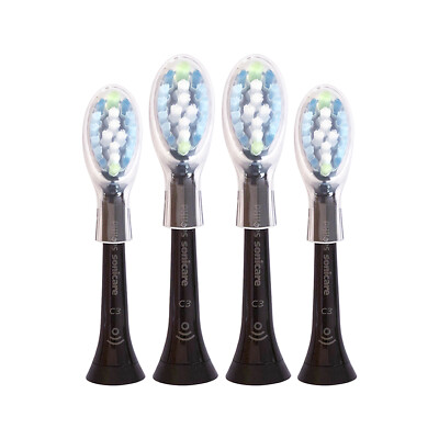 4x Philips DiamondClean Smart C3 Plaque Control Brush Heads | Black | No Box