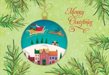 Santa and Sleigh Ornament Designer Greetings Christmas Card