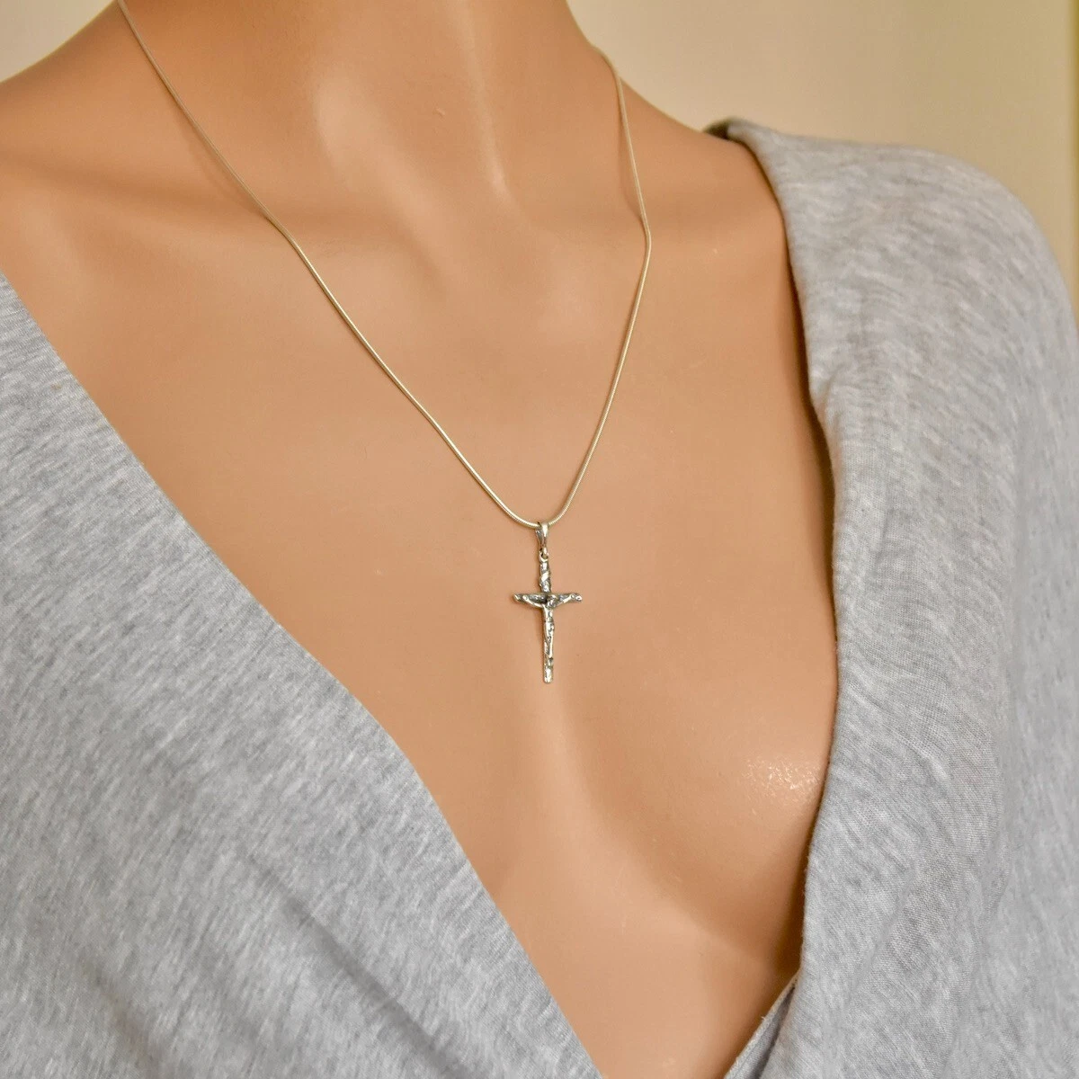 Collana Donna Argento 925 Con Ciondolo Croce In Onice Nera - Regalo Sacro