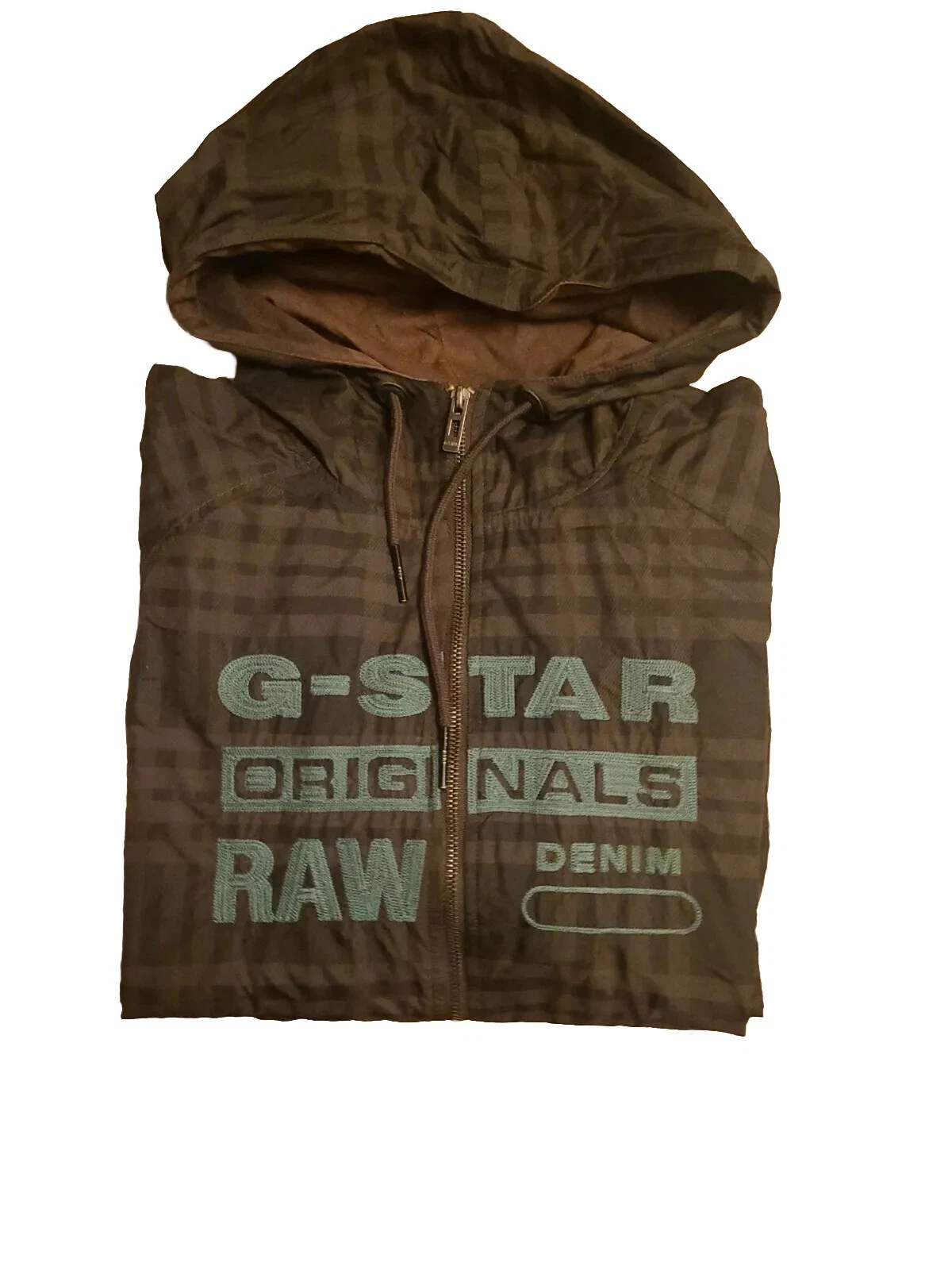 G-Star Brown Check Embossed Large Lightweight Zipped Hoodie Jacket With Pockets