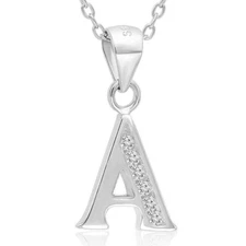Solid 925 Sterling Silver Initial Letter A-Z Alphabet Pendant Necklace 16" 18"