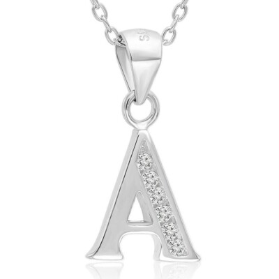Solid 925 Sterling Silver Initial Letter A-Z Alphabet Pendant Necklace 16'' 18''