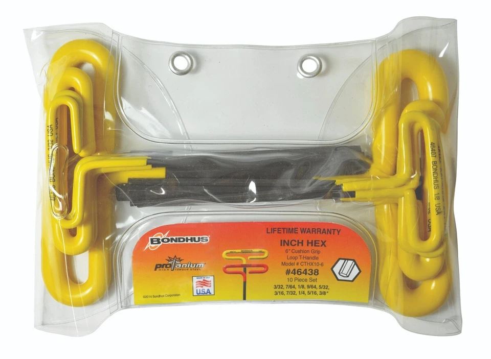 Bondhus Loop T Handle Hex Wrench Set SAE Standard 3/32-3/8in MADE IN USA 46438 - Image 3 of 4