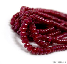 Natural Ruby Beads 3-4mm Smooth Rondelle 7" Strand Finest Quality Gem