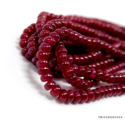 Natural Ruby Beads Necklace 17'' Inches, 2 Strands Necklace of Natural Ruby Beads