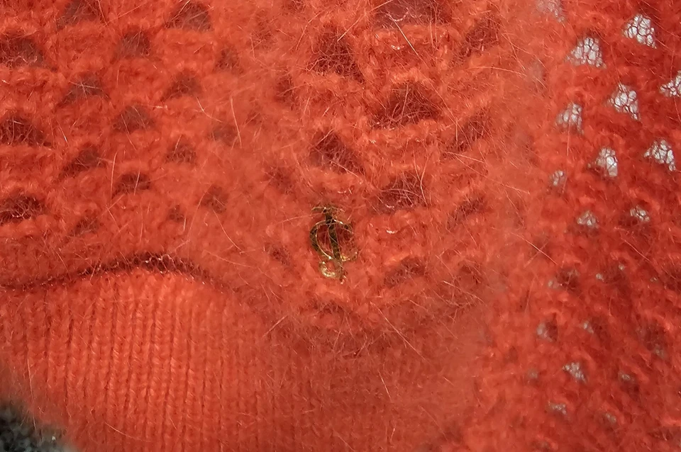 Cárdigan de ganchillo de malla Juicy Couture mezcla de pelo de conejo rojo tejido abierto talla L Foto 3 de 4