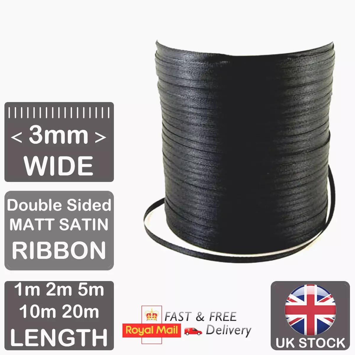 3mm Black RIBBON Matt Satin Thin Ribbon Flat Double Sided Craft Gift Wrap  Decor