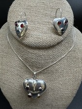 Sterling Silver Heart Pendant Necklace Earrings SET