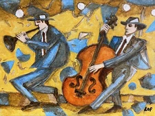 Alan Lofsness - Acrylic Painting  "Two Man Band"  Art  12 x 16 in.  canvas   LOF
