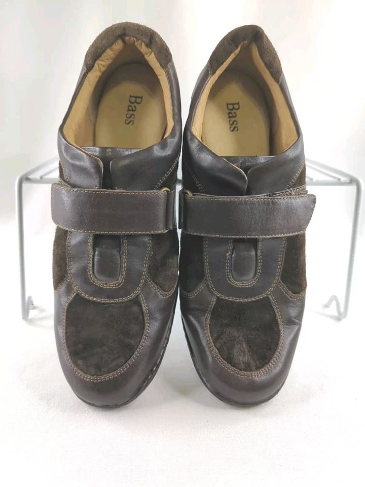 Zapatos BAJO Cuero Curvado Cojín Choc Marrón Gamuza Para Mujer Talla 9M Gancho y Lazo Foto 2 de 4