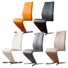 WILLOW x2 'Z' Faux Leather Silver Chrome Black/White/Grey/Yellow Dining Chairs