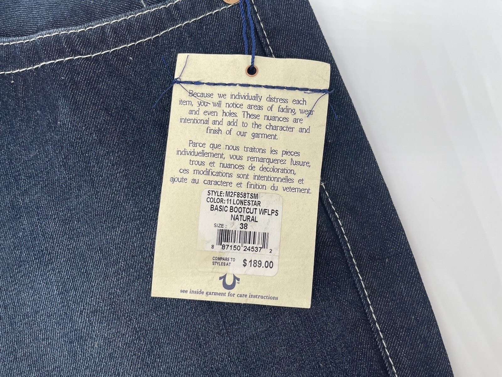 True Religion M2F858TSM Basic Bootcut w/ Flaps Dark Wash Jeans Mens Size 38 x 34 image 7