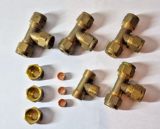 5 x Wade Brass 1/4" x 1/4" x 1/4" Equal Tee Compression Fitting Copper Olives
