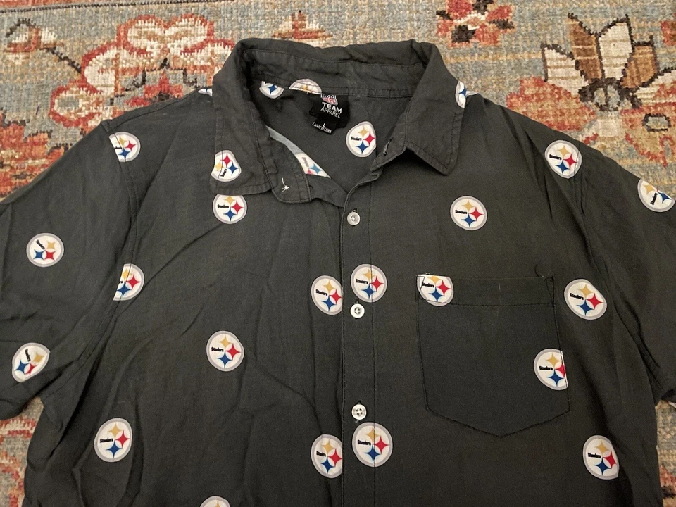 Camisa de hombre NFL Steelers vintage manga corta abotonada estampado por todas partes talla grande Foto 2 de 4
