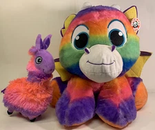 Fiesta Llama & Peek-a-Boo Toys Plush Dragon 20" Stuffed Animal Rainbow