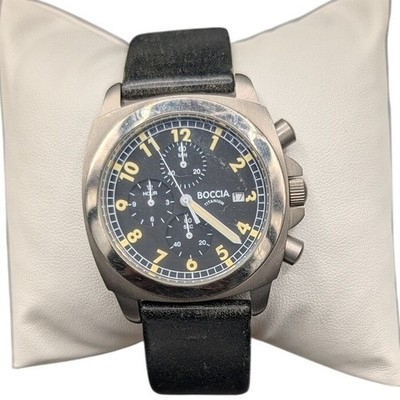 Working Boccia Titanium Chronograph Mens Watch Black Leather Strap Japan Quartz
