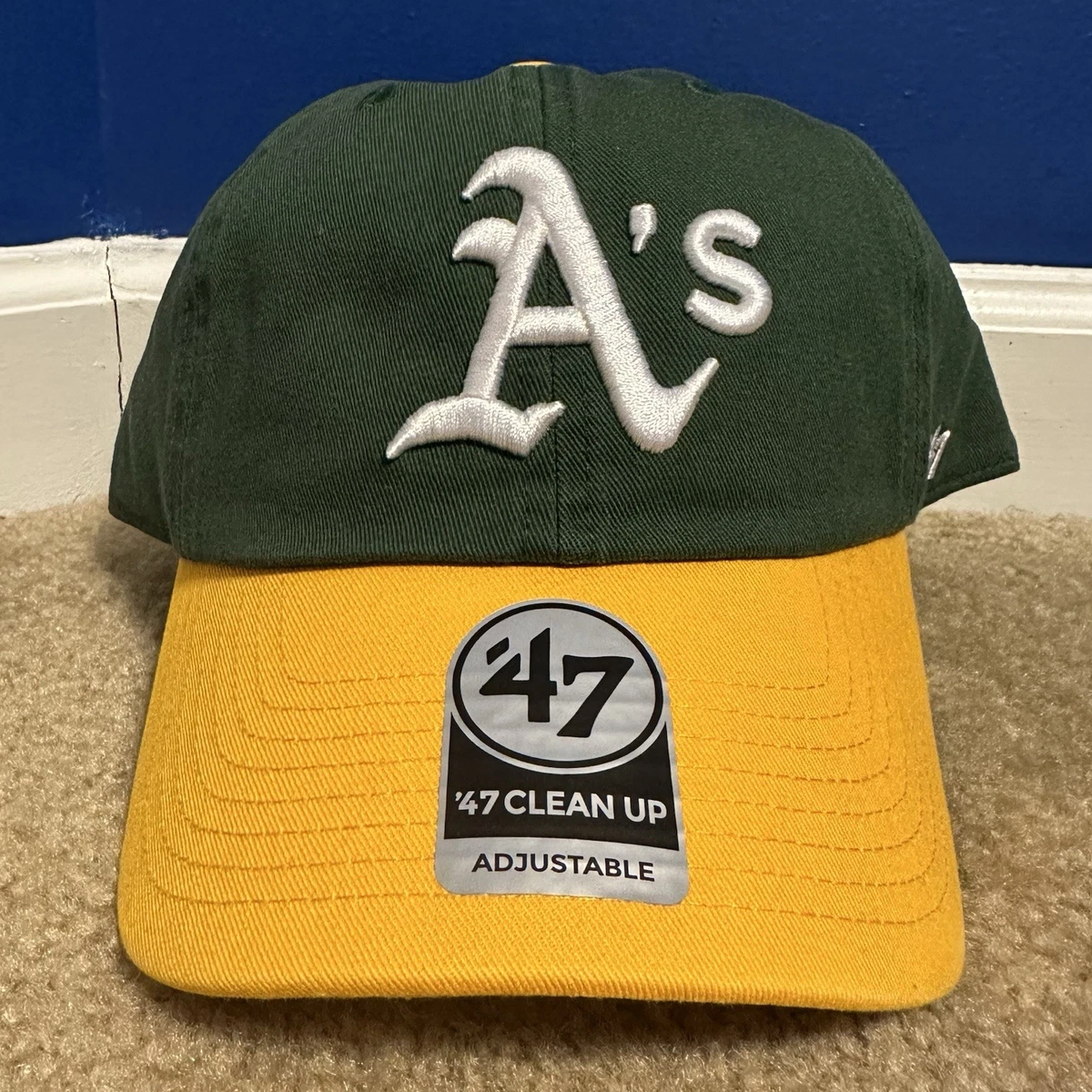 VTG 80s Oakland Athletics A's MLB Baseball Green Hat AJD Lucky Stripes