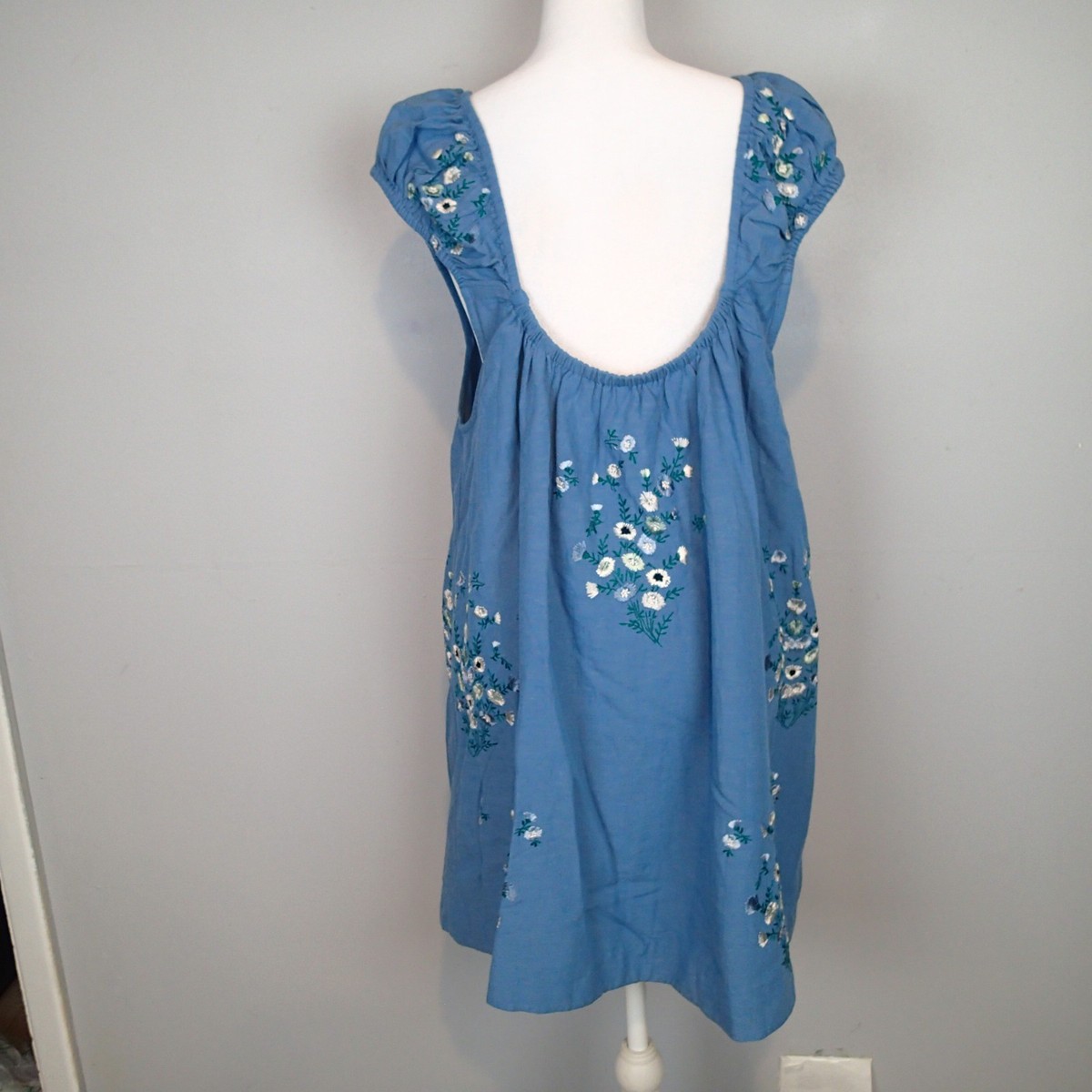 Free People Wildflower Embroidered Mini Dress sz L blue