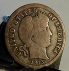 1913-P Barber Dime 10c Coin ~ 90% Silver #17