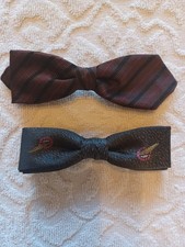 Vintage Clip-On Bow Ties Brown and Gray Patterned, Set of Two