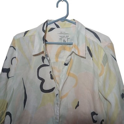 Rachel Zoe 100% Linen Abstract Floral Button Down Shirt 2X Plus Size Boho Chic