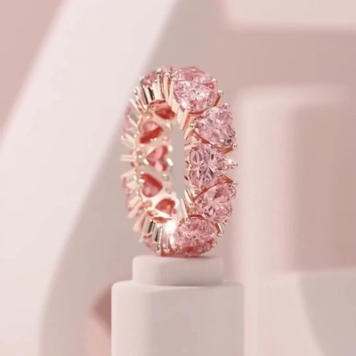 Pretty 5Ct Pink Sapphire Eternity Ring Heart Cut 18K Rose Gold Wedding Band