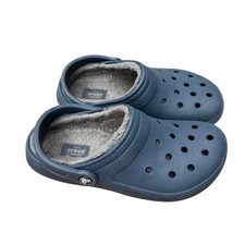 Crocs Clogs Women 7 Classic Navy Blue Rubber Fleece Lined Open Back Shoe Slip On