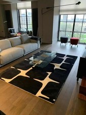 Hand Tufted Abstract Area rug Pure 100 Nz Wool Black White Color Handmade Rug