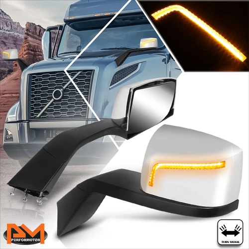 For 18-21 Volvo VNL Series Sequential L-Shape LED Turn Signal Side Hood Mirrors