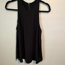 Banana Republic Black Solid Scoop Neck Sleeveless Zip Satin Polyester Blouse S