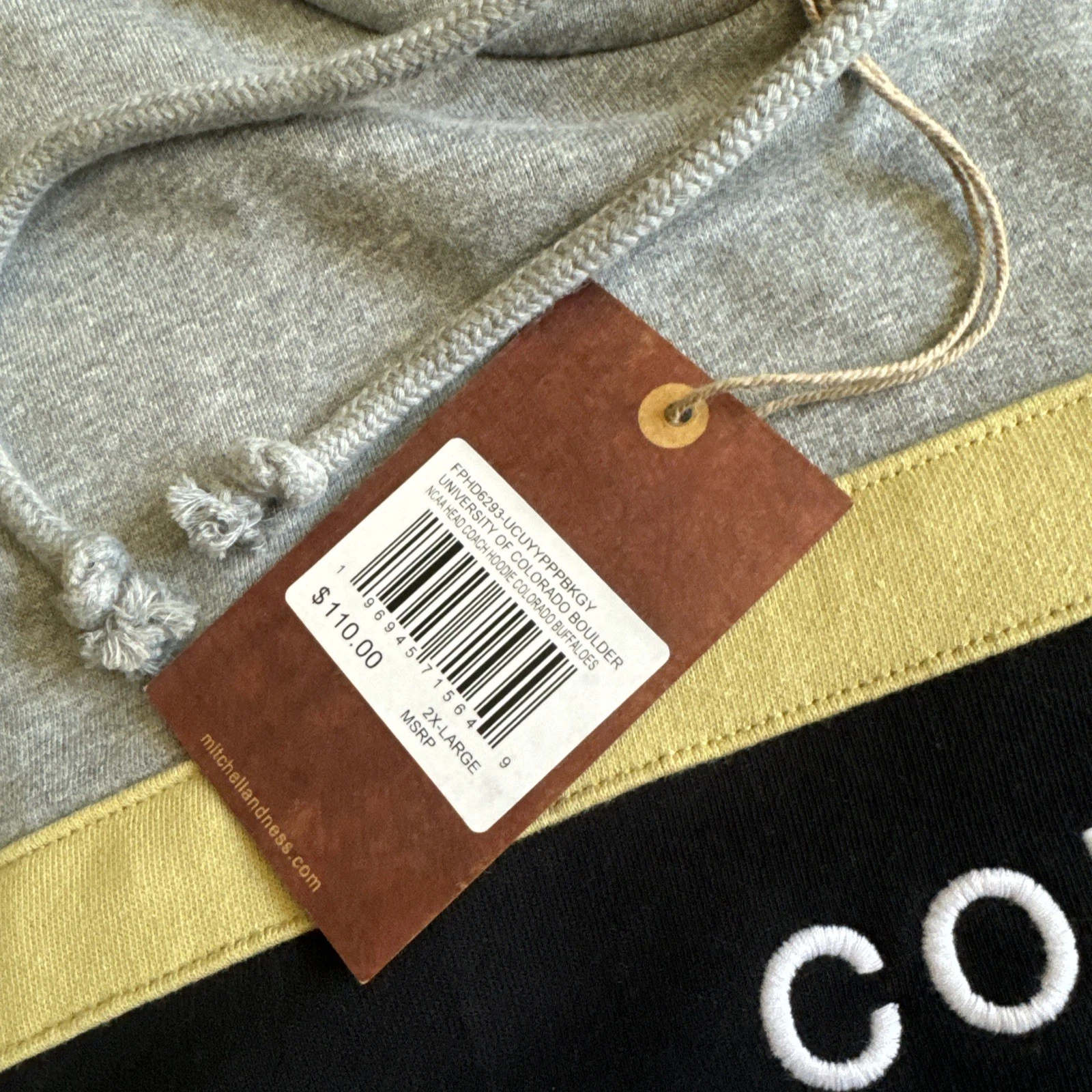 Felpa con cappuccio pullover Coach Mitchell & Ness nero Colorado Buffaloes nuova con etichette taglia XXL