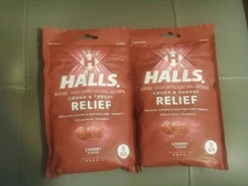2 Bags HALLS Relief Cherry Flavor Cough Drops 30 Count Each Total 60 Drops