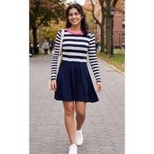 New Express Stripe Blocked Sweater Skater Dress Knit Nautical Womens Size Medium