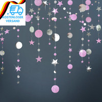 52Ft HäNgenden Papier Girlande Glitzer Rosa Silber,Rund Und Stern Papier Deko Fo