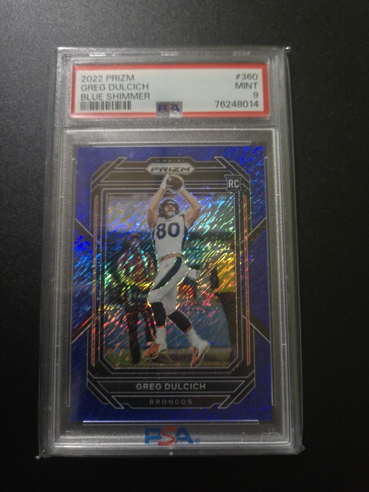 2022 Panini Prizm 15/25 Greg Dulcich #360 Blue Shimmer PSA 9