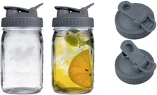 2 Pack Wide Mouth Flip Cap Mason Jar Lids for Mouth, Dark Gray 