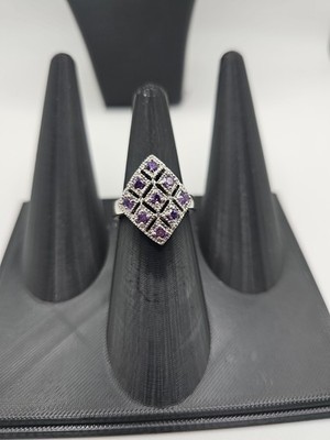 Purple And Clear Stone Size 10 Ring, Silver Tone, EDCO
