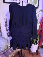 TGEC Black Long Sleeve Ruched Ruffle Hem Mini Dress Women Size L Lined