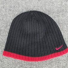 Nike Beanie Hat Black Red Knit Youth Stretch Winter One Size Teens Sports