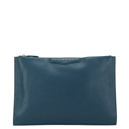 GIVENCHY Clutch Bag Second Bag Logo Leather Blue Authentic