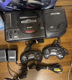 Sega CD & Sega Genesis Console Bundle With Box & 12 Games. Tested & Works