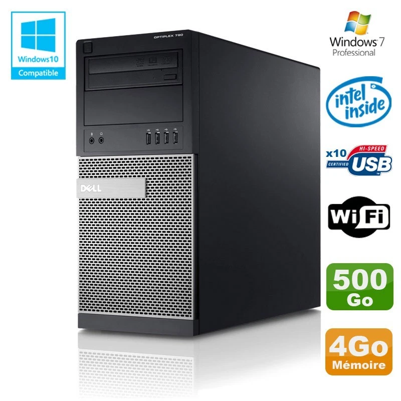PC Tour Dell Optiplex 790 Intel G630 2,7Ghz 4Go Disque 500Go DVD WIFI Win 7 - Photo 1/1