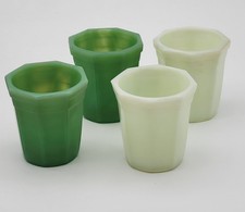 VTG Akro Agate Mini Tumblers Child Glass Green White Octagonal Glows UV Set of 4