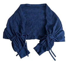 Y’S YOHJI YAMAMOTO Navy Blue Wool Shrug with Puff Sleeves - Medium