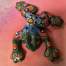 Green Talavera Frog Handcafted Mexican Earthenware 5 1/2 X 4 1/2 .