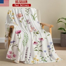 Soft Microfiber Flannel Blanket Lightweight Cozy Floral Throw Indoor Outdoor Use