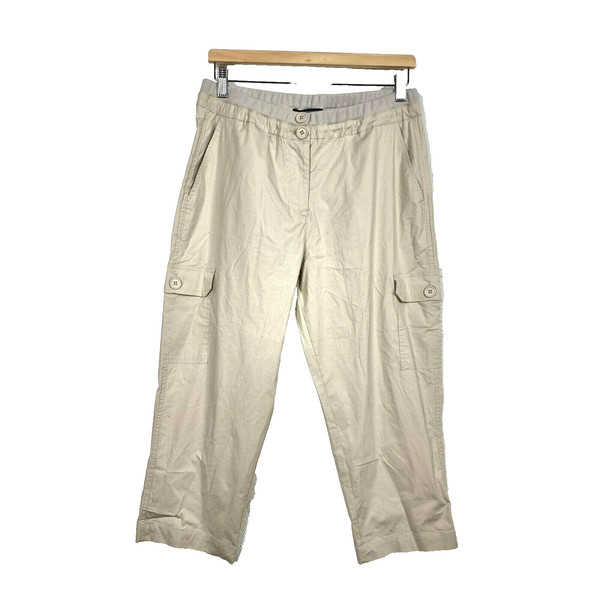 SAVANNAH Womens Crop Pants Size 10 Beige Stretch Cargo Pockets 