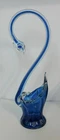 VINTAGE 13" MURANO STYLE STRETCH ART GLASS BLUE SWAN BOWL VASE FIGURINE