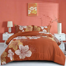 Terracotta Comforter Set California King Burnt Orange Floral Comforter Botanical