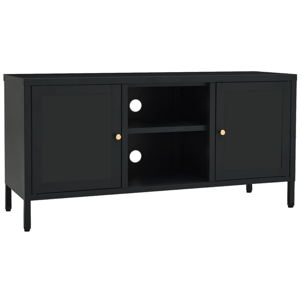 TV Cabinet Black Black powder-coated steel Medium Adjustable Feet